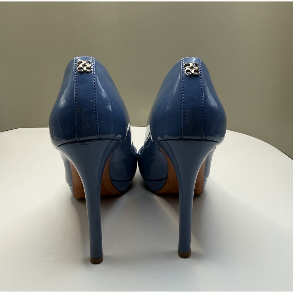 Coach Selma patent leather peep toe pumps in a blue color Sz 6.5 - Picture 7 of 10